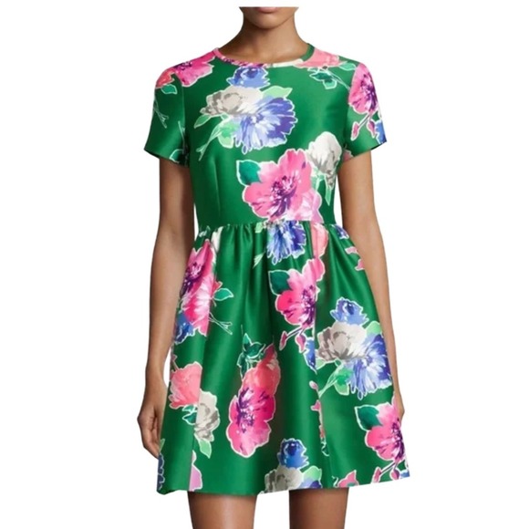 Kate Spade Stelli Floral Print Short Sleeve Dress Green Pink Women's Sie 10 - Picture 1 of 11